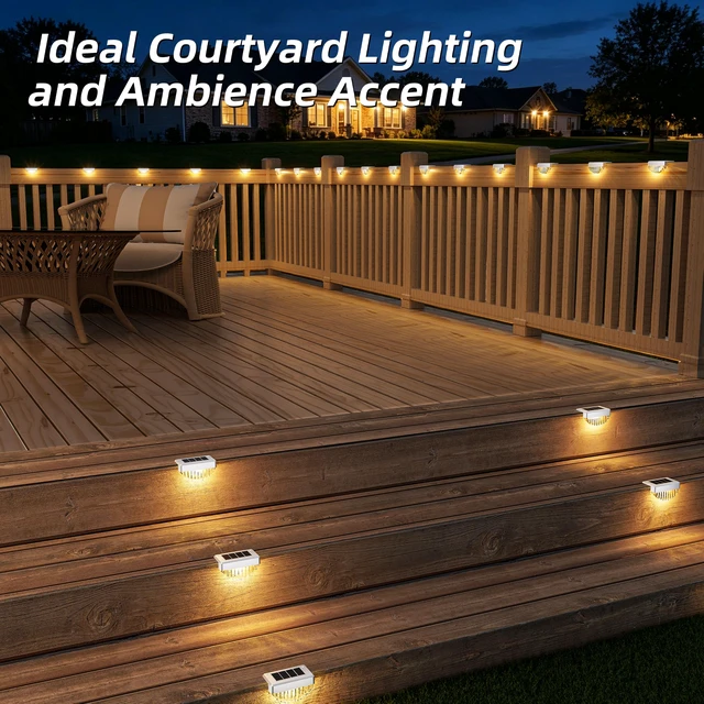 Alt view image 6 of 7 - 12 Pack Solar Deck Lights Outdoor, Warm White LED Solar Step Lights for Outside, Waterproof Fence Light for Patio, Deck, Stairs, Yard, Pool and Porch (White)