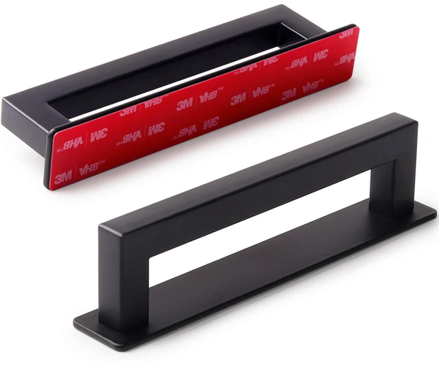 Main image of Adhesive Cabinet Handles, Matte Black, 6", 4-Pack Stainless Steel Feel, Stick On Handle, No Drill Pulls for Drawer Closet Glass Sliding Shower Door