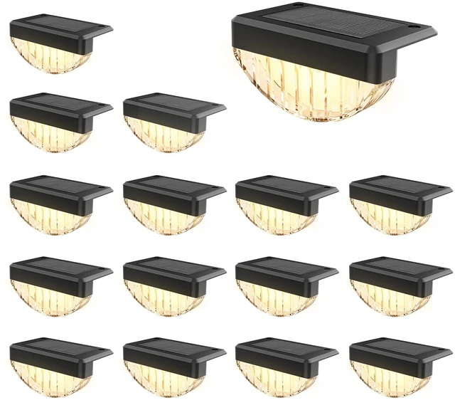 Main image of 16 Pack Solar Deck Lights Outdoor, Warm White LED Solar Step Lights for Outside, Waterproof Fence Light for Patio, Deck, Stairs, Yard, Pool and Porch (Black)