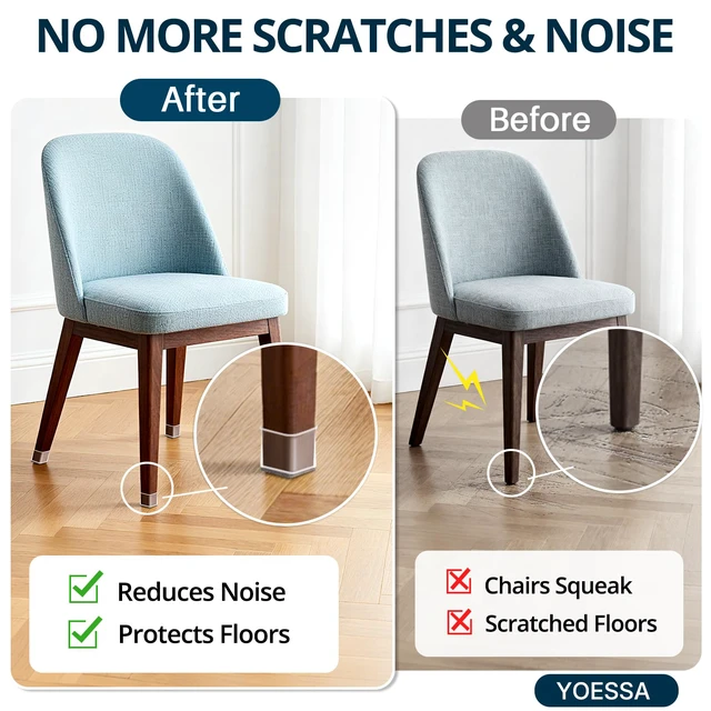 Alt view image 2 of 6 - 32 PCS Square Chair Leg Floor Protectors (XL Fits: 1-1/2" to 1-7/8") Chair Leg Caps with Felt, Protect Hardwood Floors from Scratches, Reduce Noise, Glide Smoothly, and Easy to Install