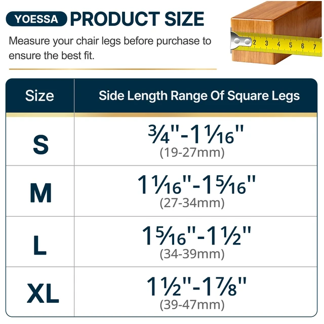 Alt view image 3 of 6 - 32 PCS Square Chair Leg Floor Protectors (XL Fits: 1-1/2" to 1-7/8") Chair Leg Caps with Felt, Protect Hardwood Floors from Scratches, Reduce Noise, Glide Smoothly, and Easy to Install