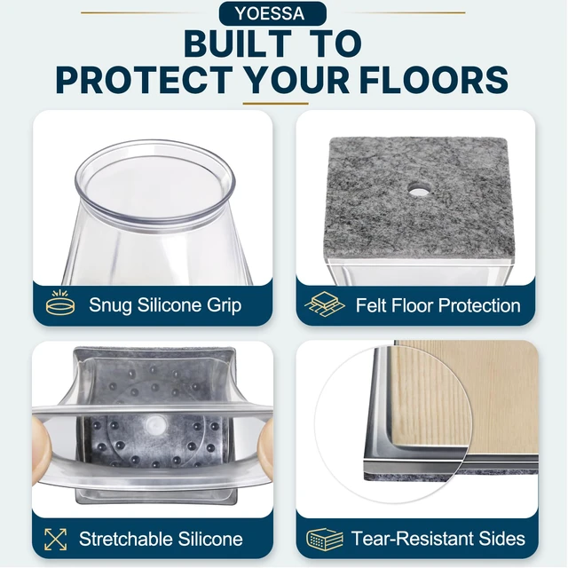 Alt view image 4 of 6 - 32 PCS Square Chair Leg Floor Protectors (XL Fits: 1-1/2" to 1-7/8") Chair Leg Caps with Felt, Protect Hardwood Floors from Scratches, Reduce Noise, Glide Smoothly, and Easy to Install