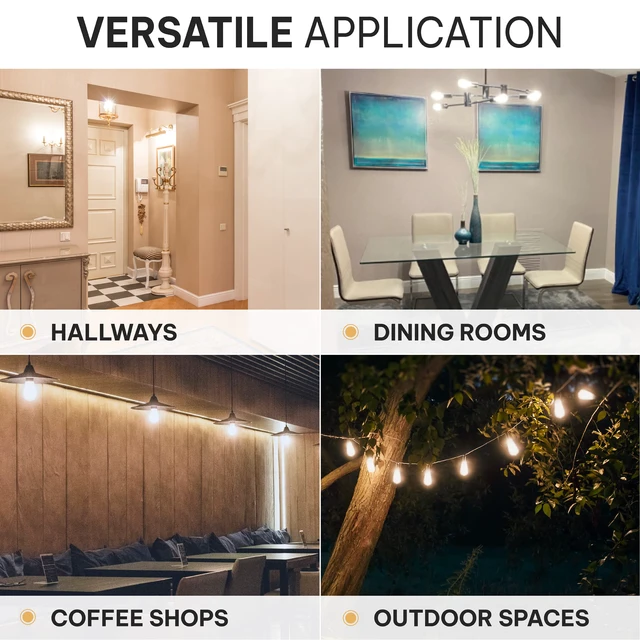 Alt view image 4 of 7 - Vintage Edison LED Light Bulbs, 6W, E26/E27 Base, Dimmable 60W Equivalent, 4000K Daylight White Lights, ST58 Style Set for Home, Kitchen, Indoor and Outdoor Use - 6 Pack