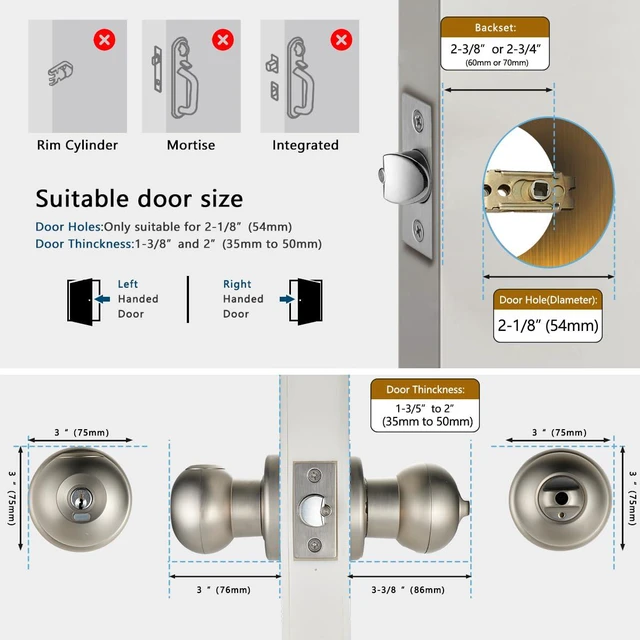 Alt view image 5 of 7 - Biometric Fingerprint Door Lock, Smart Fingerprint Door Knob Keyless Thumbprint Entry Lock for Front Door, 2 Keys, 50 User Fingerprints, Passage Mode, Silent Mode, Bedrooms, Hotels