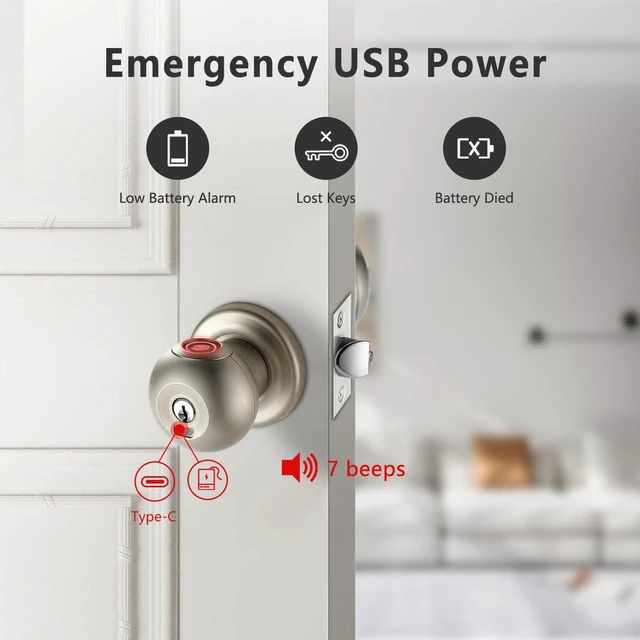 Alt view image 6 of 7 - Biometric Fingerprint Door Lock, Smart Fingerprint Door Knob Keyless Thumbprint Entry Lock for Front Door, 2 Keys, 50 User Fingerprints, Passage Mode, Silent Mode, Bedrooms, Hotels