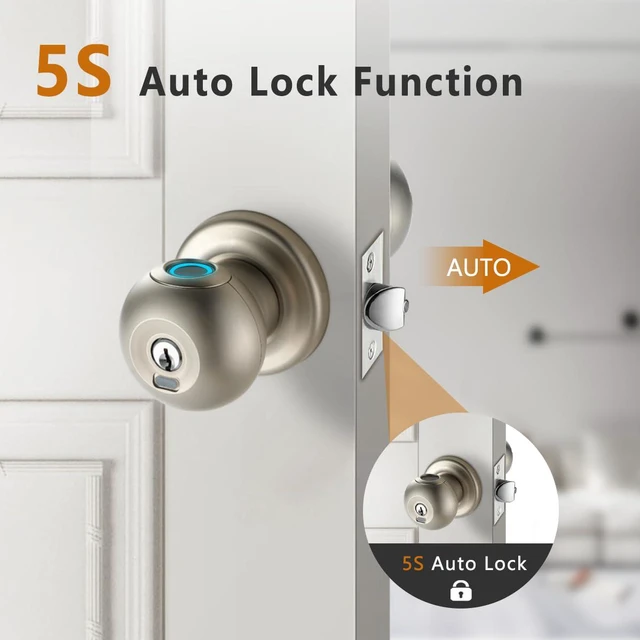 Alt view image 7 of 7 - Biometric Fingerprint Door Lock, Smart Fingerprint Door Knob Keyless Thumbprint Entry Lock for Front Door, 2 Keys, 50 User Fingerprints, Passage Mode, Silent Mode, Bedrooms, Hotels