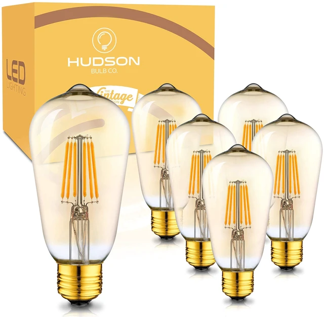 Main image of Vintage LED Edison Light Bulbs, 60W Equivalent, E26/E27 Base, 2700K Warm White, Dimmable, ST58 Style Decorative Lights - 6 Pack