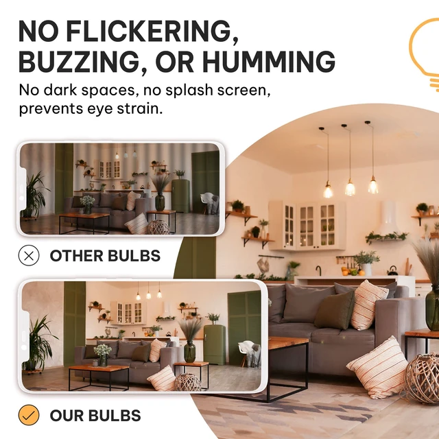 Alt view image 5 of 7 - Vintage LED Edison Light Bulbs, 60W Equivalent, E26/E27 Base, 2700K Warm White, Dimmable, ST58 Style Decorative Lights - 6 Pack