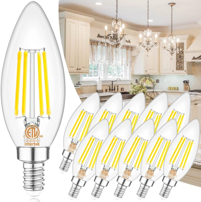 Main image of 10 Pack E12 LED Bulb Dimmable 40W Equivalent, 4000K Natural Daylight LED Candelabra Bulbs, 120V Type B Light Bulbs, B11 Shape Filament Clear Light Bulb, Ceiling Fan Light Bulbs 400 LM CRI 85+