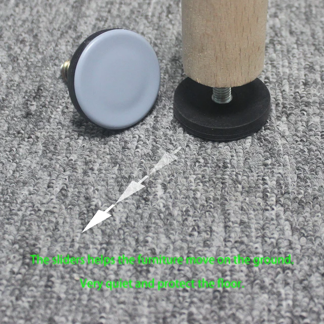 Alt view image 3 of 5 - Furniture Leveler PTFE(Teflon) Bottom(50mm Large Base),Thread Shank(3/8-16) Adjust Pads,Table/Chair/Cabinet/Sofa Medium Adjustable Legs Leveling,Nuts Installation and Floor Protection(8 Pack)