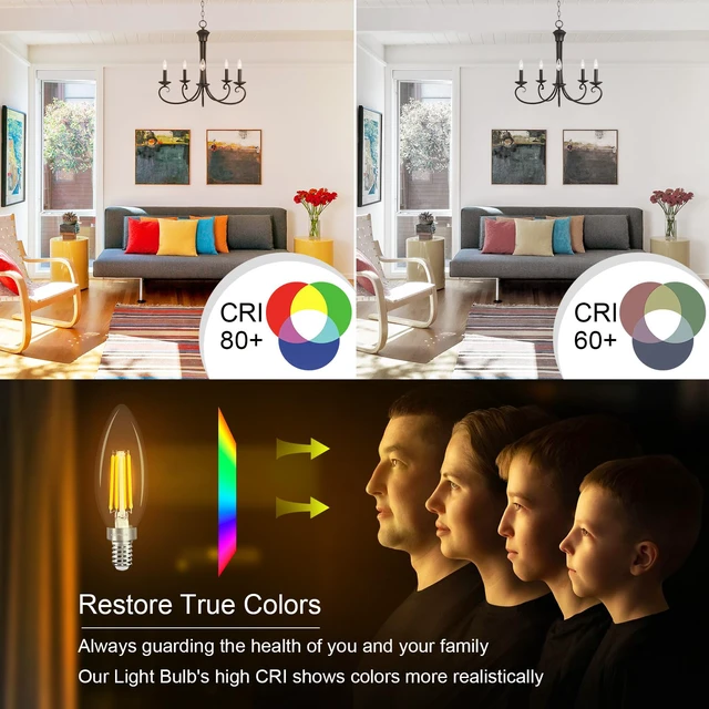 Alt view image 3 of 7 - 10 Pack E12 LED Bulb Dimmable 40W Equivalent, 4000K Natural Daylight LED Candelabra Bulbs, 120V Type B Light Bulbs, B11 Shape Filament Clear Light Bulb, Ceiling Fan Light Bulbs 400 LM CRI 85+