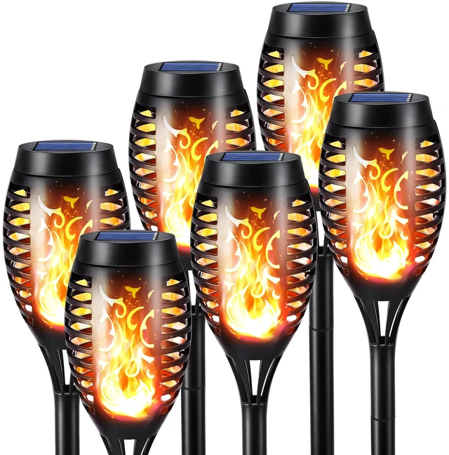 Main image of Solar Torch Flame Lights, 6 Pack Solar Halloween Lights Outdoor with Flickering Flame, Waterproof Patio Light Landscape Decoration Lighting for Garden Lawn Yard Outdoor Halloween Decor