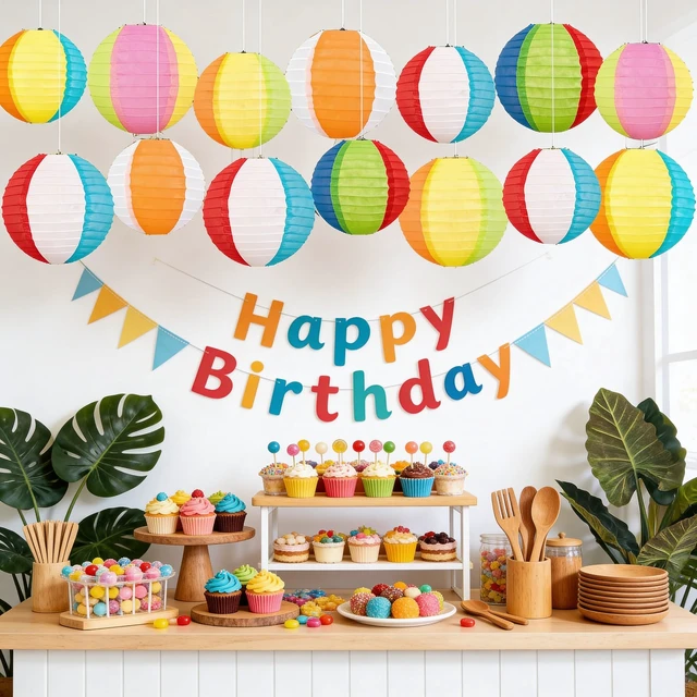 Alt view image 5 of 7 - 45Pcs Pool Summer Party Decorations Beach Ball Paper Lanterns Luau Hawaiian Tropical Tiki Party,Birthday,Office,Classroom Hanging Decorations,Party Setup Decor,Bulk Supplies