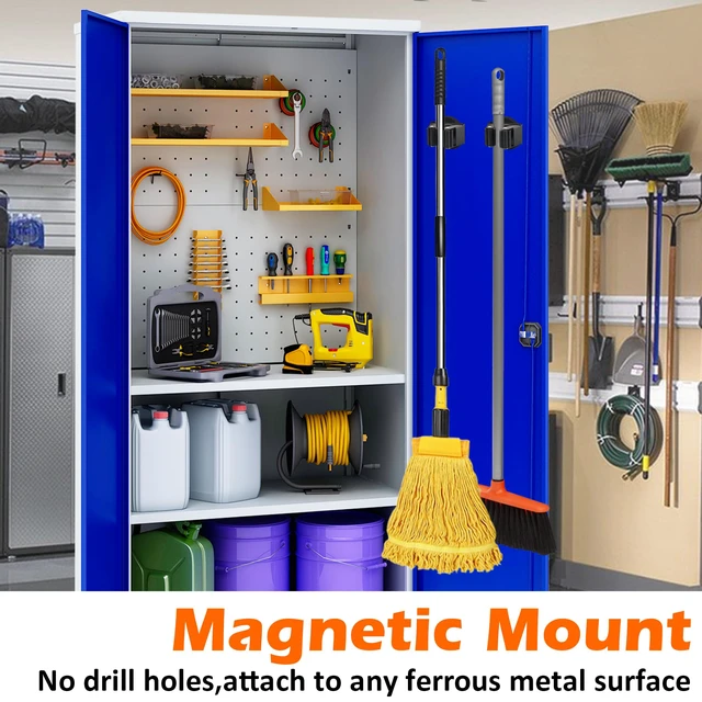 Alt view image 2 of 7 - Magnetic Broom Holders,8PCS Anti-Slip Magnetic Mount Storage Broom Holder with Rubber Grippers, 12lbs Heavy Duty Magnetic Tool Holder for Work Garage Laundry Kitchen RV Van Accessories