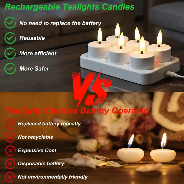 Alt view image 3 of 7 - Rechargeable Tea Lights Candles Remote Timer Charging Base White Flameless LED Tealight Candles Battery Operated,Christmas Wedding Decor,Electric tea lights,Fake candle,6 Pack,1.57 x 1.85 in