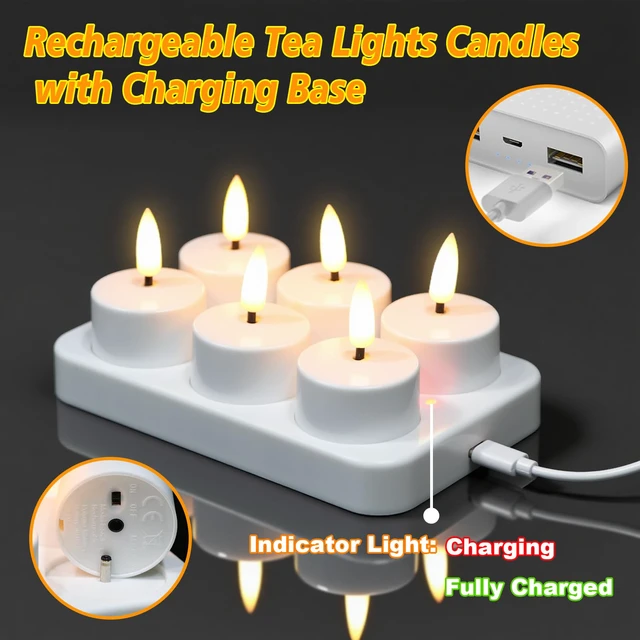 Alt view image 6 of 7 - Rechargeable Tea Lights Candles Remote Timer Charging Base White Flameless LED Tealight Candles Battery Operated,Christmas Wedding Decor,Electric tea lights,Fake candle,6 Pack,1.57 x 1.85 in
