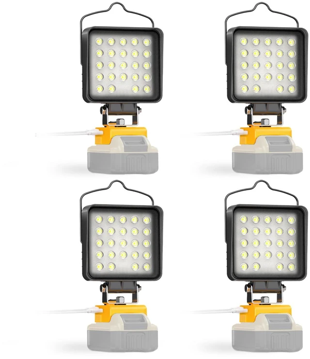 Main image of 4 Pcs LED Work Light for Dewalt 20v Max Battery, 90W 9600LM Battery Light for Dewalt 20v Tools, Portable Outdoors Cordless Flood Lighting with USB & Type-C Charging Port, Low Voltage Protection