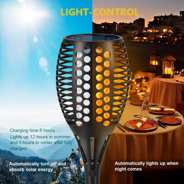 Alt view image 2 of 7 - 43" Flickering Flame Solar Torch Lights Outdoor Waterproof, 4 Pack Realistic 96 LED Flame Effect,Higher & Larger 10-12 Runtime,Landscape Decoration Auto On/Off for Yard Garden Pathway