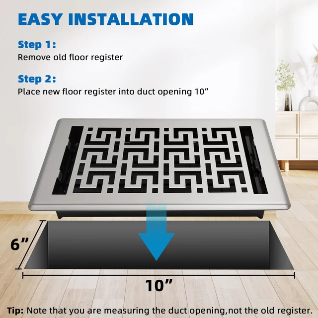 Alt view image 4 of 7 - Floor Register 6x10-6 Pack Floor Vent Covers Heavy Duty Walkable Steel Floor Vents Adjustable Decorative Vent Covers for Home Floor Sidewall Office or Ceiling Vent