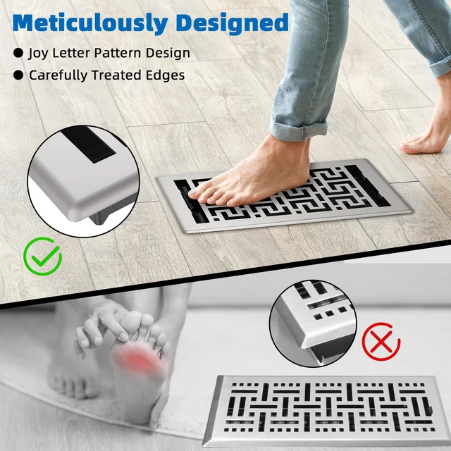 Alt view image 5 of 7 - Floor Register 6x10-6 Pack Floor Vent Covers Heavy Duty Walkable Steel Floor Vents Adjustable Decorative Vent Covers for Home Floor Sidewall Office or Ceiling Vent