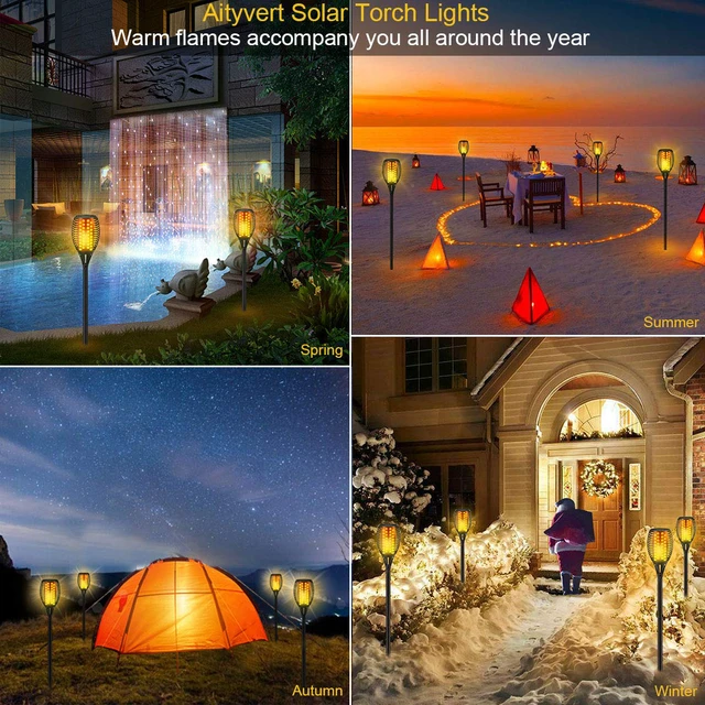 Alt view image 6 of 7 - 43" Flickering Flame Solar Torch Lights Outdoor Waterproof, 4 Pack Realistic 96 LED Flame Effect,Higher & Larger 10-12 Runtime,Landscape Decoration Auto On/Off for Yard Garden Pathway