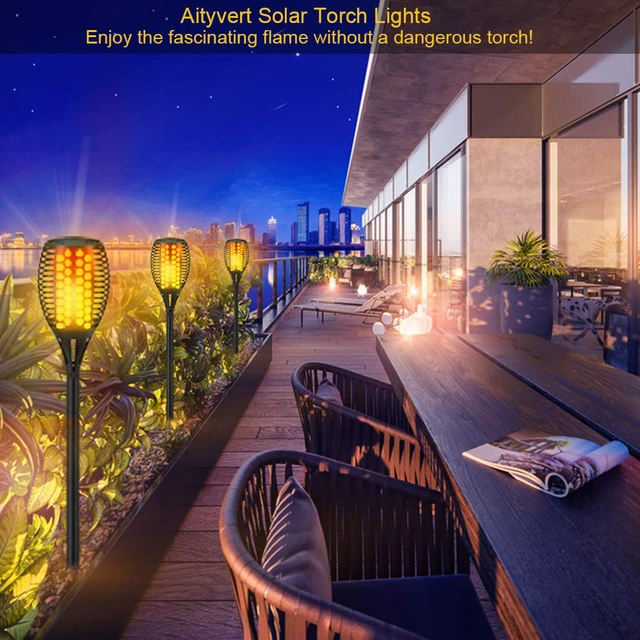 Alt view image 7 of 7 - 43" Flickering Flame Solar Torch Lights Outdoor Waterproof, 4 Pack Realistic 96 LED Flame Effect,Higher & Larger 10-12 Runtime,Landscape Decoration Auto On/Off for Yard Garden Pathway