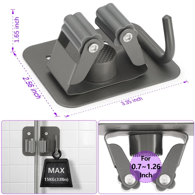 Alt view image 2 of 7 - Broom Holder Wall Mount Rack, 304 Stainless Steel Mop and Tool Organizer Drill-Mounted Gripper Rack Holds Brooms, Mops and Garden Tools Safely in the Laundry Room, Kitchen, Garage, Garden and Shed