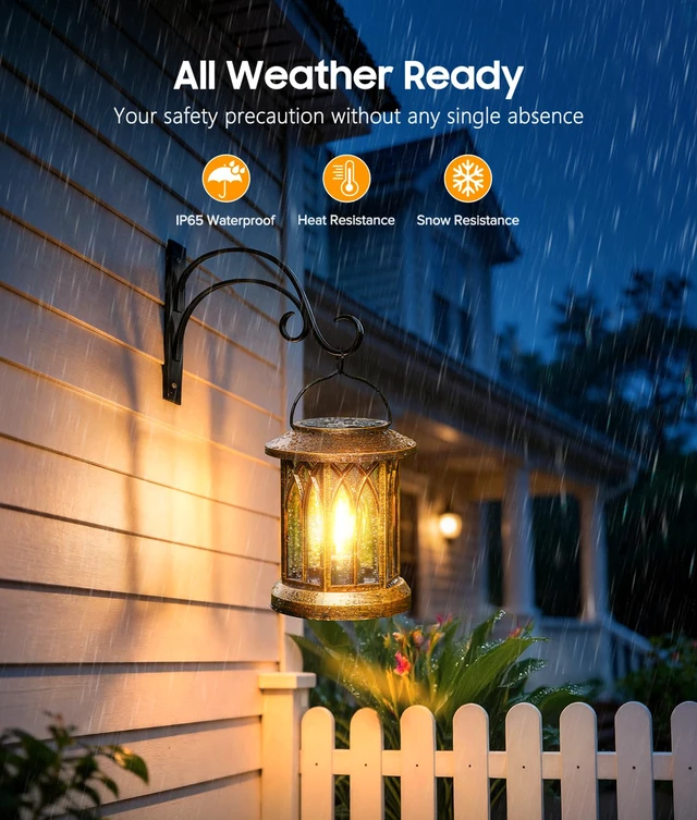Alt view image 4 of 7 - Solar Lantern Outdoor Lights with Wall Mount Kit, Upgraded Solar Lanterns 2 Pack, Outdoor Waterproof, Hanging Solar Lights for Outside Decorative Yard Patio Path Porch Garden(Antique Copper)