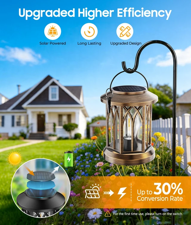 Alt view image 3 of 7 - Solar Lantern Outdoor Lights with Wall Mount Kit, Upgraded Solar Lanterns 2 Pack, Outdoor Waterproof, Hanging Solar Lights for Outside Decorative Yard Patio Path Porch Garden(Antique Copper)