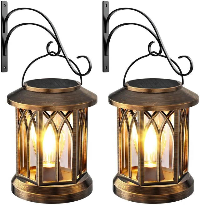 Main image of Solar Lantern Outdoor Lights with Wall Mount Kit, Upgraded Solar Lanterns 2 Pack, Outdoor Waterproof, Hanging Solar Lights for Outside Decorative Yard Patio Path Porch Garden(Antique Copper)