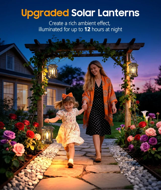 Alt view image 6 of 7 - Solar Lantern Outdoor Lights with Wall Mount Kit, Upgraded Solar Lanterns 2 Pack, Outdoor Waterproof, Hanging Solar Lights for Outside Decorative Yard Patio Path Porch Garden(Antique Copper)