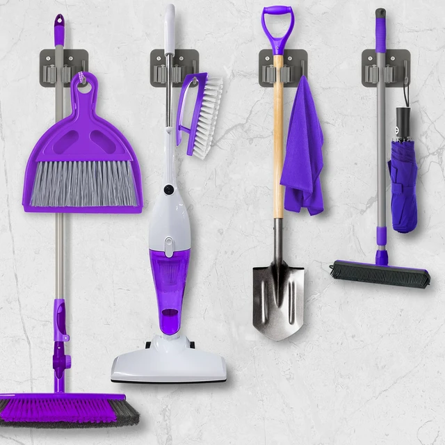 Alt view image 5 of 7 - Broom Holder Wall Mount Rack, 304 Stainless Steel Mop and Tool Organizer Drill-Mounted Gripper Rack Holds Brooms, Mops and Garden Tools Safely in the Laundry Room, Kitchen, Garage, Garden and Shed