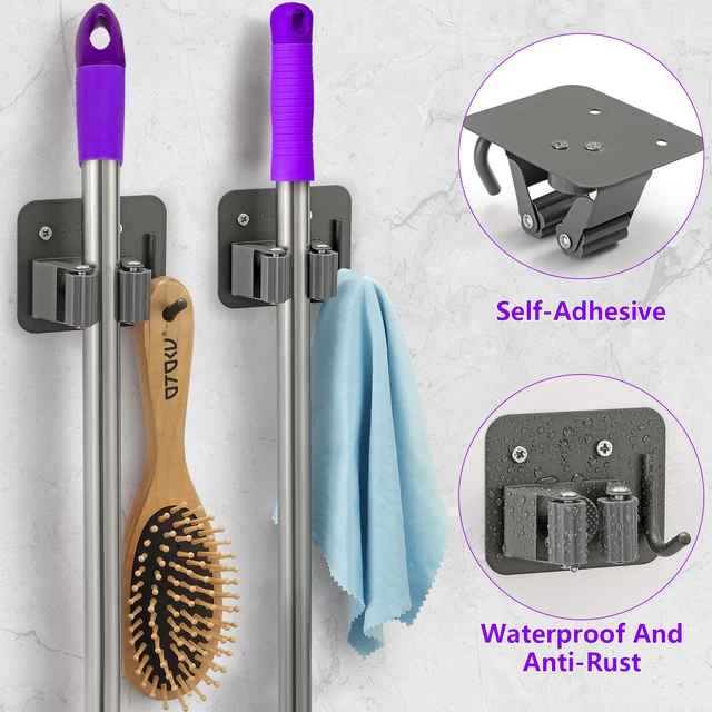 Alt view image 4 of 7 - Broom Holder Wall Mount Rack, 304 Stainless Steel Mop and Tool Organizer Drill-Mounted Gripper Rack Holds Brooms, Mops and Garden Tools Safely in the Laundry Room, Kitchen, Garage, Garden and Shed
