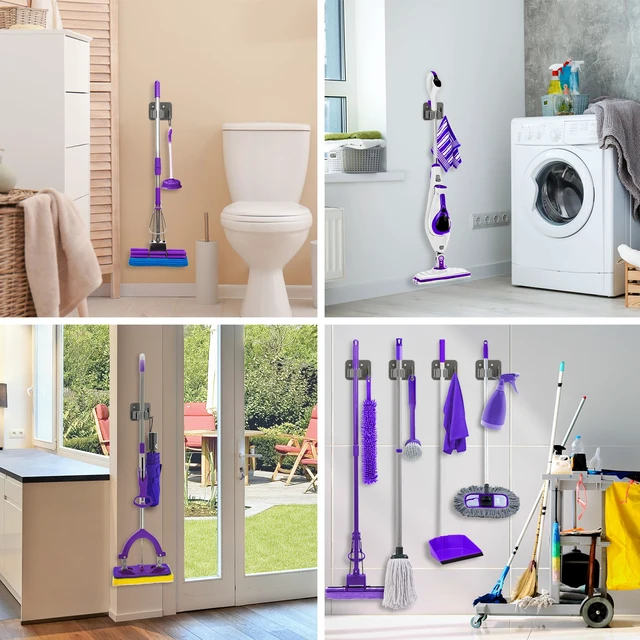 Alt view image 6 of 7 - Broom Holder Wall Mount Rack, 304 Stainless Steel Mop and Tool Organizer Drill-Mounted Gripper Rack Holds Brooms, Mops and Garden Tools Safely in the Laundry Room, Kitchen, Garage, Garden and Shed