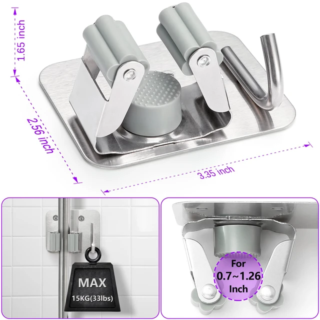 Alt view image 2 of 6 - Broom Holder Wall Mount Screw Drilling, Sturdy Heavy Duty Stainless Steel Mop Gripper Rack Perforated, Perfect for Laundry Room Organizer, Fit with Laundry Kitchen Garage Garden Storage System