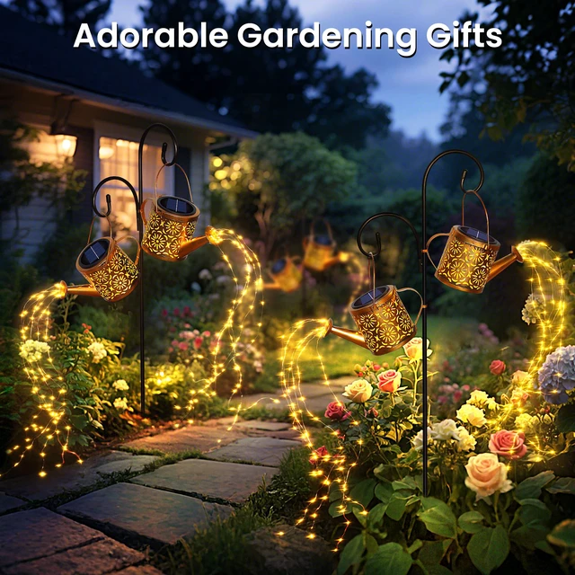 Alt view image 7 of 7 - Solar Garden Lights Outdoor Decoration Flower Solar Watering Can Light 2 Packs Waterproof Solar Lights Outdoor, Patio Yard Lawn Pathway Decor, Gardening Gifts for Women Mom Grandma