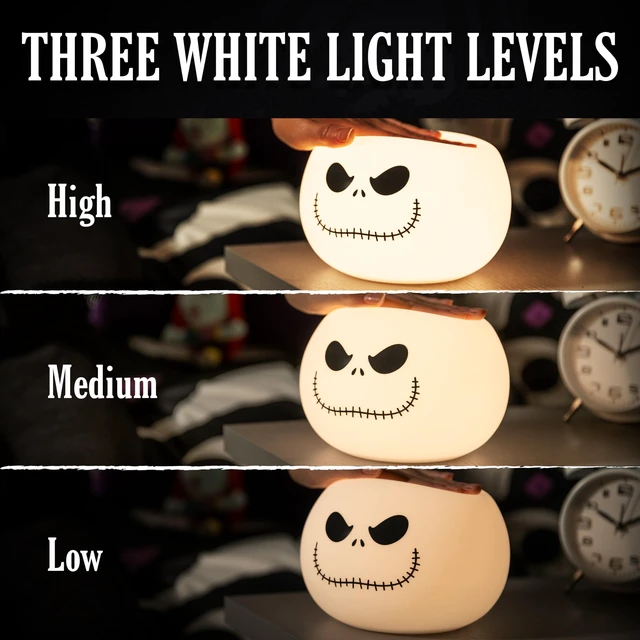 Alt view image 3 of 7 - Squish'ems Jack Skellington Night Light for Kids, Soft Silicone 13 Color Modes and Dimmable Warm White Light for Kids Room, Bedroom, and Playroom, USB Powered with AAA Battery Option