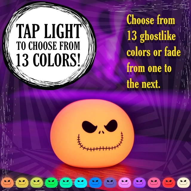 Alt view image 2 of 7 - Squish'ems Jack Skellington Night Light for Kids, Soft Silicone 13 Color Modes and Dimmable Warm White Light for Kids Room, Bedroom, and Playroom, USB Powered with AAA Battery Option