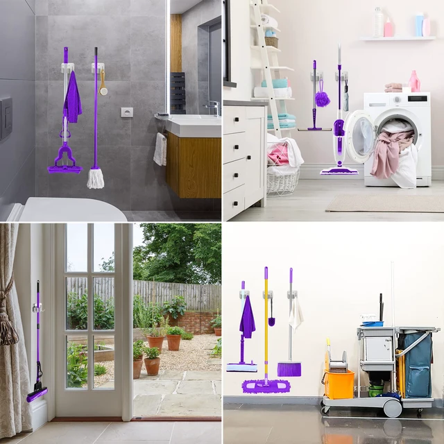 Alt view image 6 of 6 - Broom Holder Wall Mount Screw Drilling, Sturdy Heavy Duty Stainless Steel Mop Gripper Rack Perforated, Perfect for Laundry Room Organizer, Fit with Laundry Kitchen Garage Garden Storage System