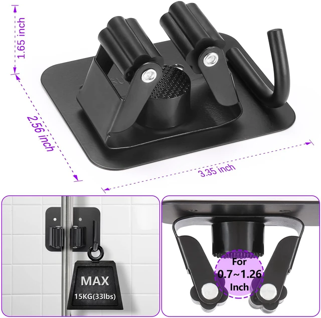 Alt view image 2 of 6 - Stainless Steel Broom Holder, Heavy Duty, Rust Resistant, 4 Gripper Positions with 4 Hooks, Black