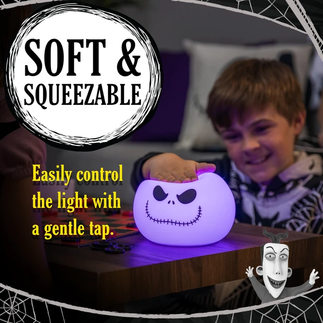 Alt view image 4 of 7 - Squish'ems Jack Skellington Night Light for Kids, Soft Silicone 13 Color Modes and Dimmable Warm White Light for Kids Room, Bedroom, and Playroom, USB Powered with AAA Battery Option