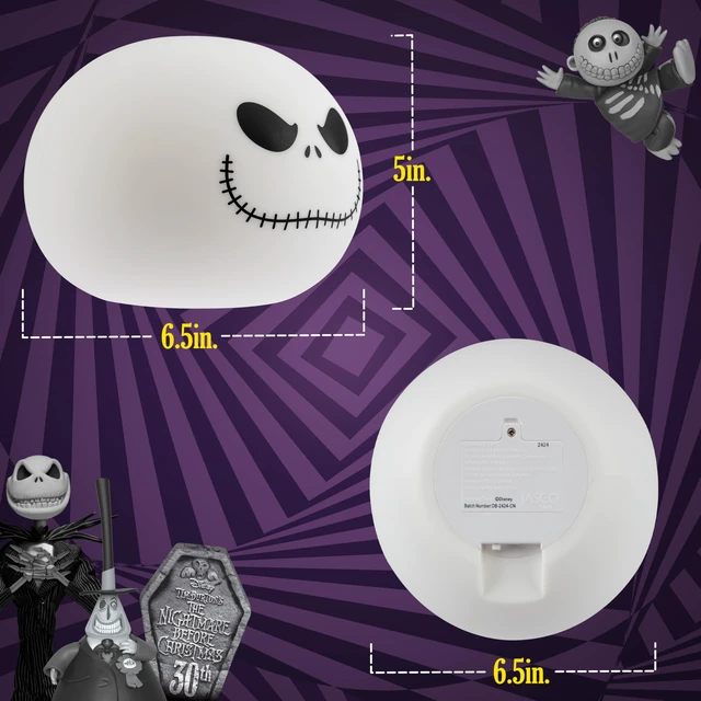 Alt view image 7 of 7 - Squish'ems Jack Skellington Night Light for Kids, Soft Silicone 13 Color Modes and Dimmable Warm White Light for Kids Room, Bedroom, and Playroom, USB Powered with AAA Battery Option