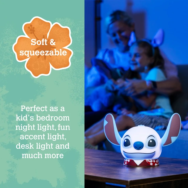 Alt view image 3 of 7 - Squish'ems Lilo & Stitch Night Light for Kids, Soft Silicone Dimmable Kids Bedside Lamp, Light for Kids Room, Bedroom, and Playroom, USB Powered with AAA Battery Option