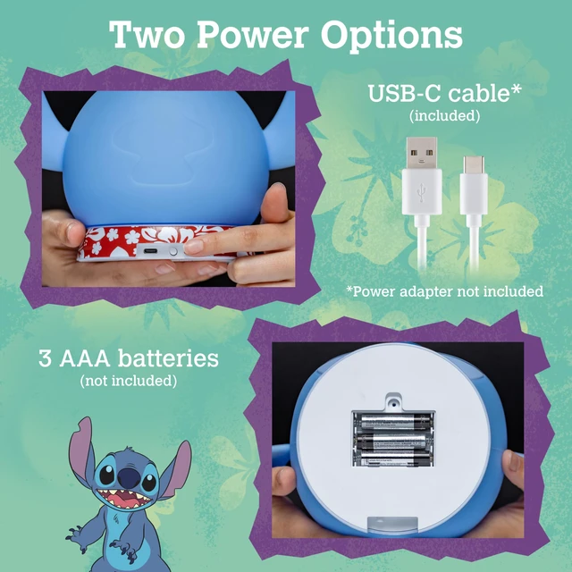 Alt view image 5 of 7 - Squish'ems Lilo & Stitch Night Light for Kids, Soft Silicone Dimmable Kids Bedside Lamp, Light for Kids Room, Bedroom, and Playroom, USB Powered with AAA Battery Option