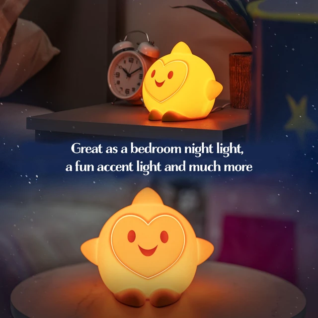 Alt view image 4 of 7 - Squish'ems Star Night Light for Kids, Soft Silicone Dimmable Kids Bedside Lamp, Light for Kids Room, Bedroom, and Playroom, USB Powered with AAA Battery Option
