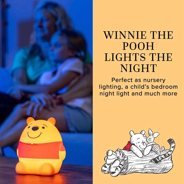 Alt view image 2 of 7 - Squish'ems Winnie the Pooh Night Light for Kids, Soft Silicone Dimmable Kids Bedside Lamp, Light for Nursery, Kids Room, and Bedroom, USB Powered with AAA Battery Option