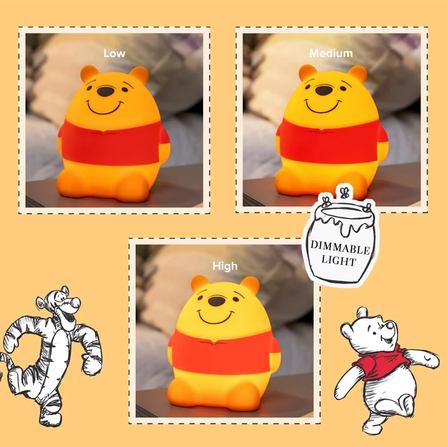 Alt view image 3 of 7 - Squish'ems Winnie the Pooh Night Light for Kids, Soft Silicone Dimmable Kids Bedside Lamp, Light for Nursery, Kids Room, and Bedroom, USB Powered with AAA Battery Option