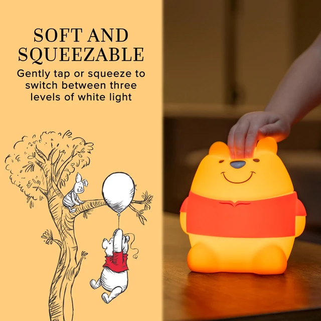 Alt view image 4 of 7 - Squish'ems Winnie the Pooh Night Light for Kids, Soft Silicone Dimmable Kids Bedside Lamp, Light for Nursery, Kids Room, and Bedroom, USB Powered with AAA Battery Option