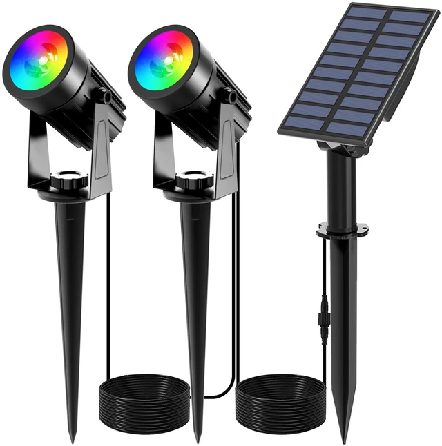 Main image of RGB Solar Spot Lights Christmas, Metal Color Changing Halloween for Outdoor Uplighting Garden Pathway Trees Flag Pond Yard