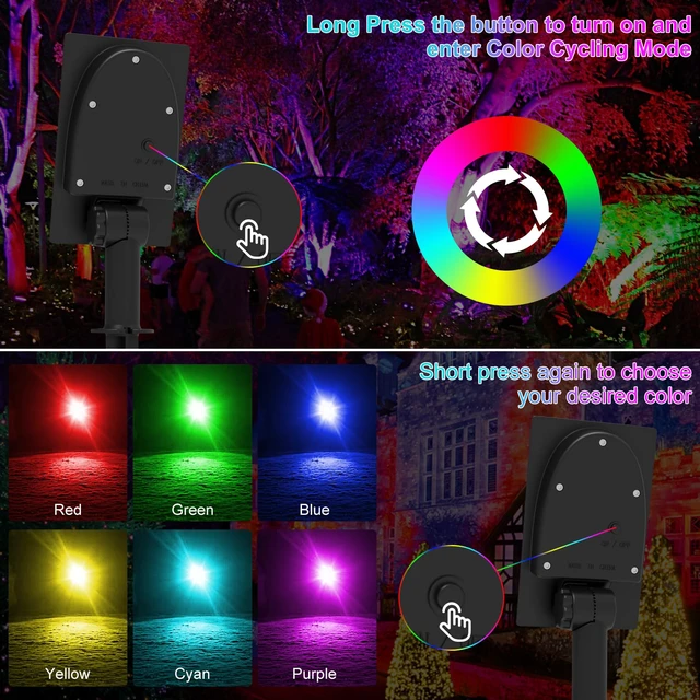 Alt view image 2 of 7 - RGB Solar Spot Lights Christmas, Metal Color Changing Halloween for Outdoor Uplighting Garden Pathway Trees Flag Pond Yard